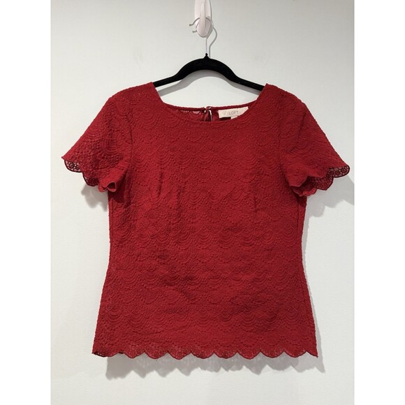 Loft Top Women Top XS Red Lace Scallop Workwear Wedding Coquette Twee Fairy - Picture 1 of 5